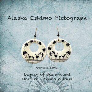 Vintage handcrafted  bone earrings scrimshaw of traditional Alaska Eskimo design